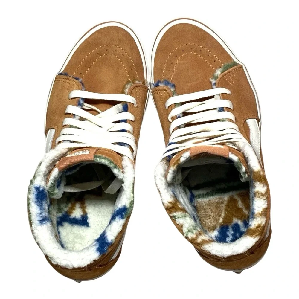Vans Sk8-Hi Suede High‎ Top Sneakers Tobacco Brown Fleece Lined Multi Pattern